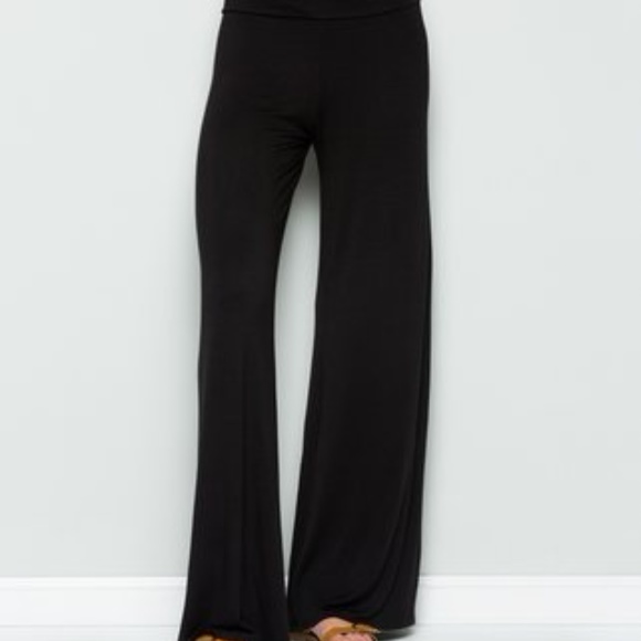 Essential Comfy Black Foldover Wide Palazzo Pants - Picture 3 of 8